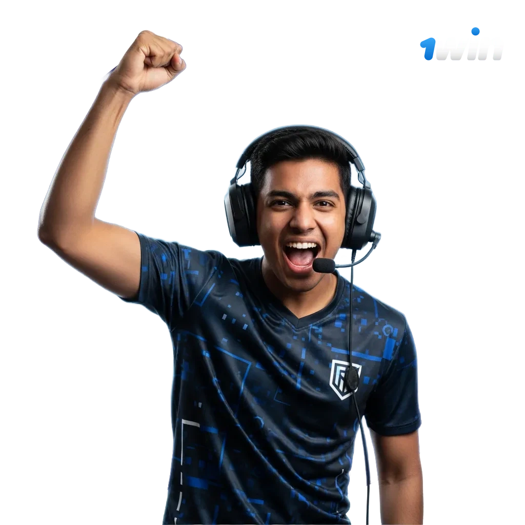 1win esports betting India banner showing mobile app, live odds, cash out, and 500% welcome bonus up to ₹75,000