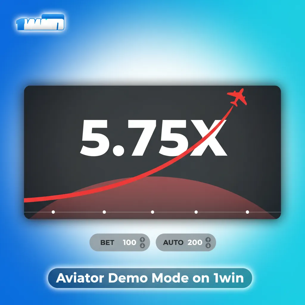 Aviator demo mode on 1win showing the game interface with virtual credits, multiplier curve, and Auto Cash Out controls.