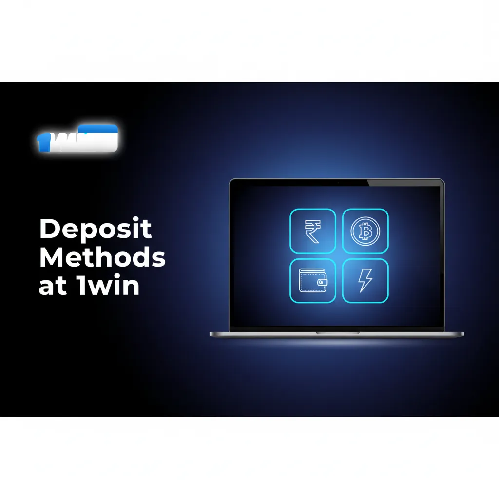 1win deposit screen showing INR-friendly methods: UPI, NetBanking, card, wallets, with steps to enter amount and confirm.