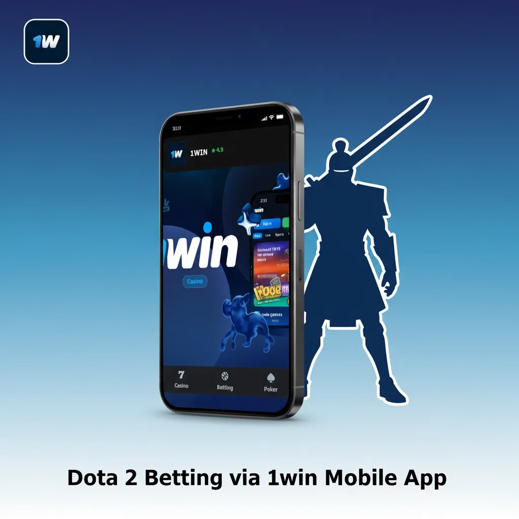 Smartphone displaying 1win app with Dota 2 live odds and markets like First Blood, Series Winner, INR deposit options.