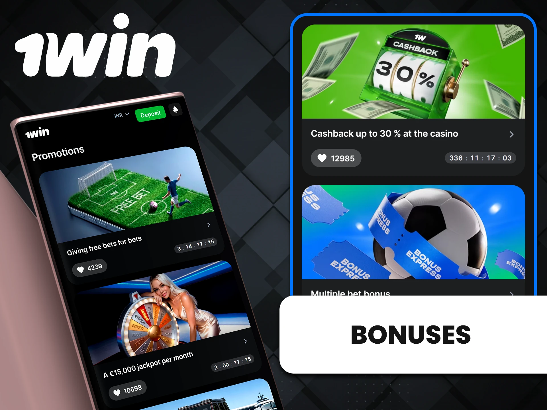 Get bonuses in the 1win app for Android.