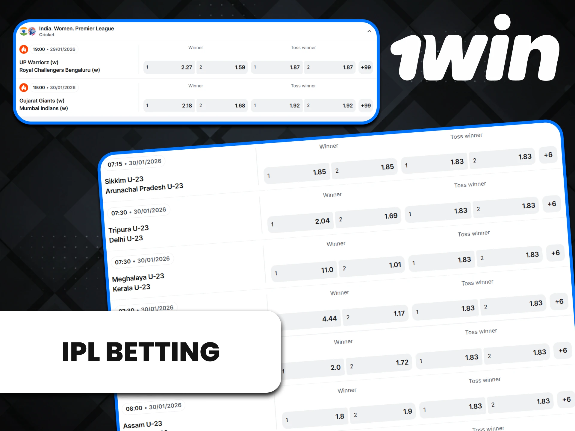 You can bet on all IPL matches on the 1win website.