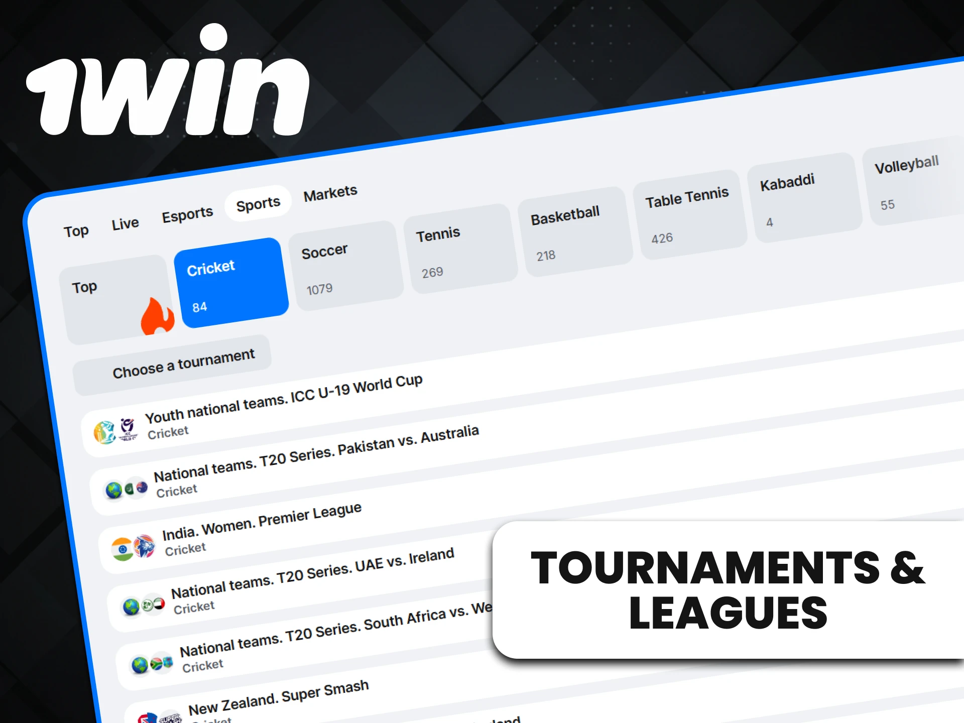 Place a bet on your favorite league in Cricket with 1win.