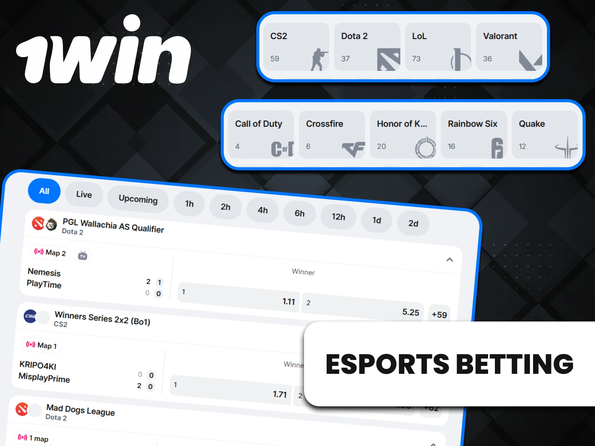 Go to the eSports section for bets on 1win.