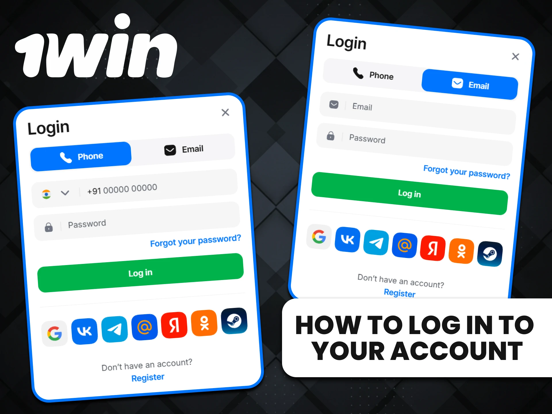 You can log into your personal account on the 1win website in several ways.