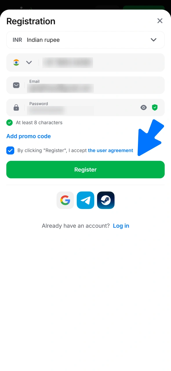 Complete the confirmation steps for your 1win sign up account.
