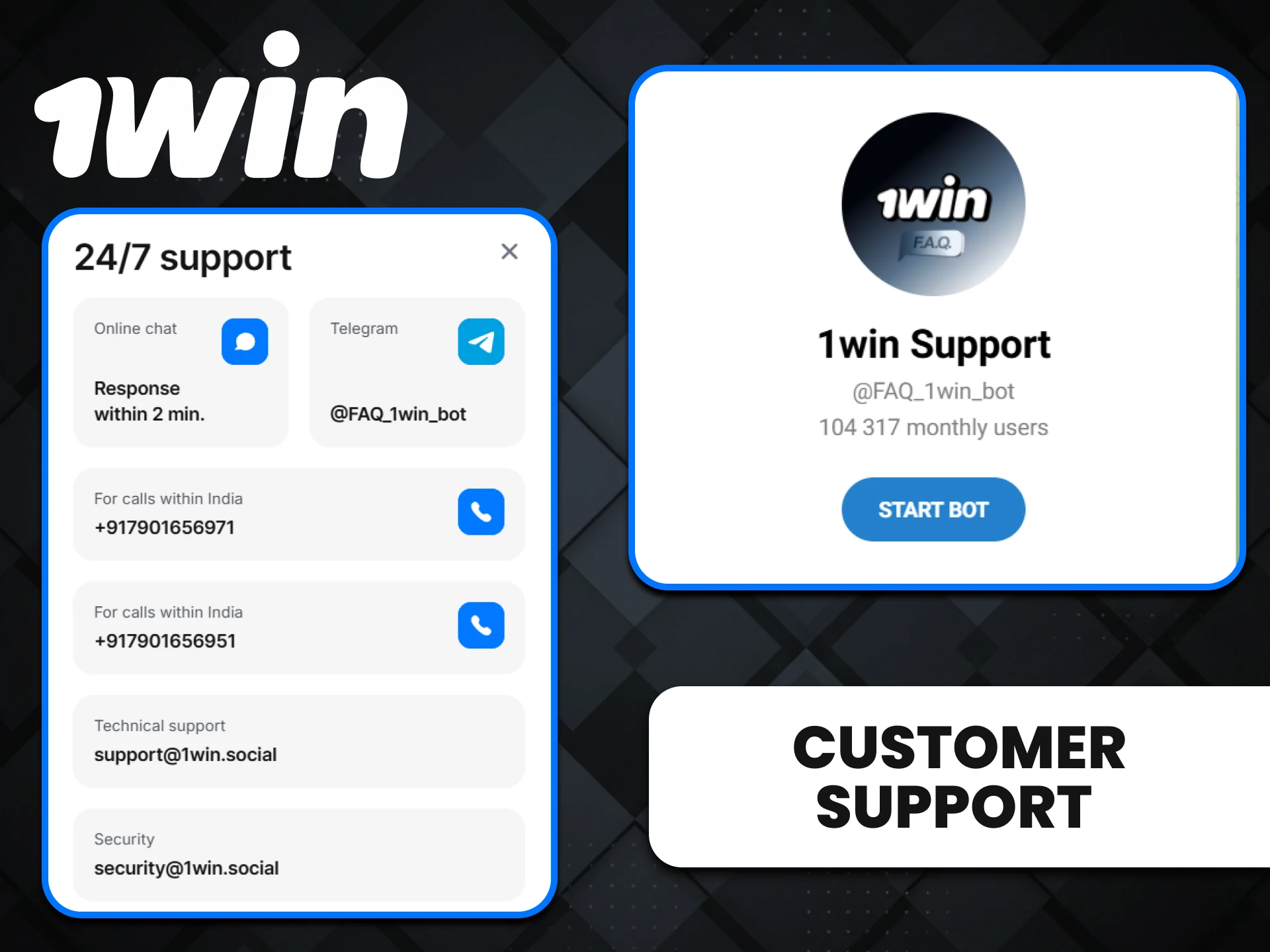 1win website support is always in touch with its users.
