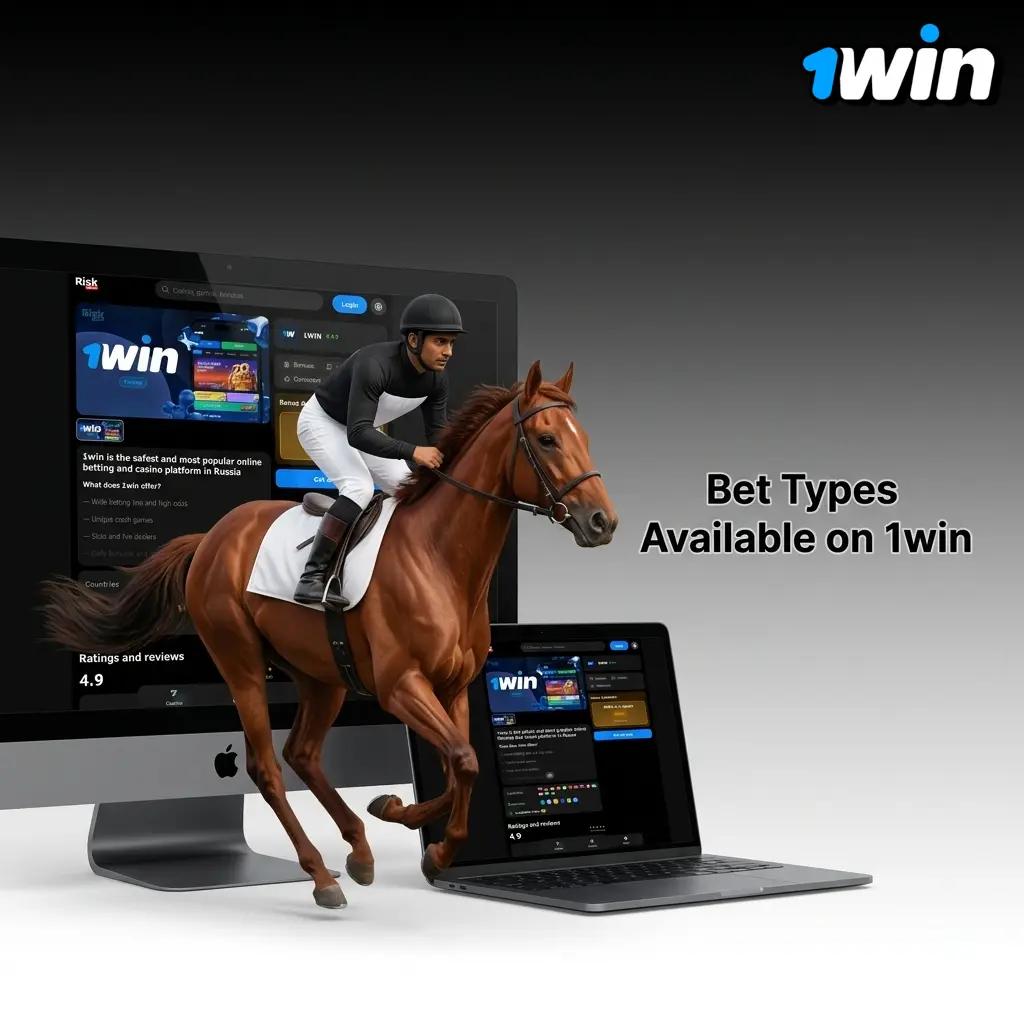 1win bet types chart showing Single, Accumulator, and System wager formats with payout structures