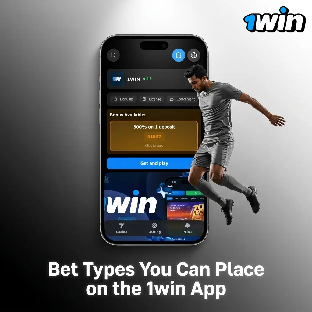 1win app bet types including single, accumulator, express, system, and live in-play betting options
