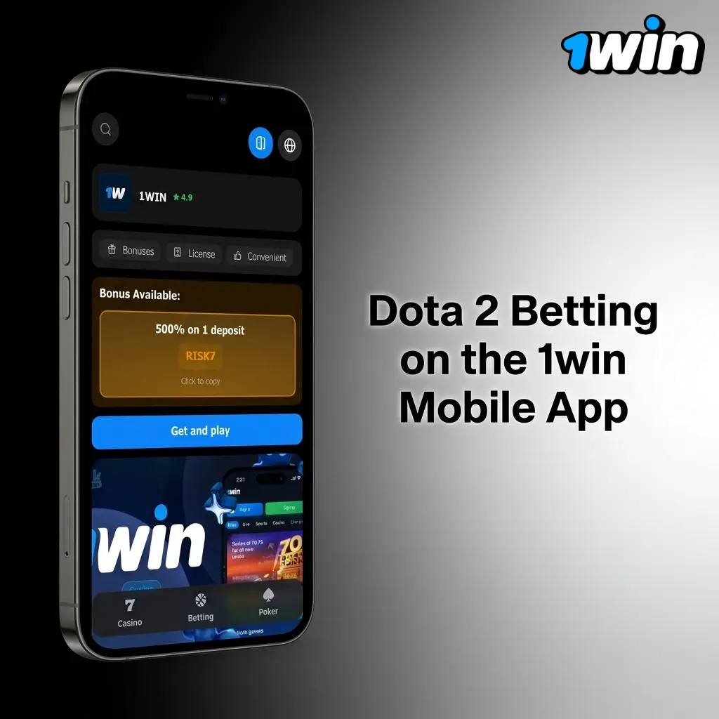 1win mobile app open on a phone showing Dota 2 esports betting markets with live odds and stake options
