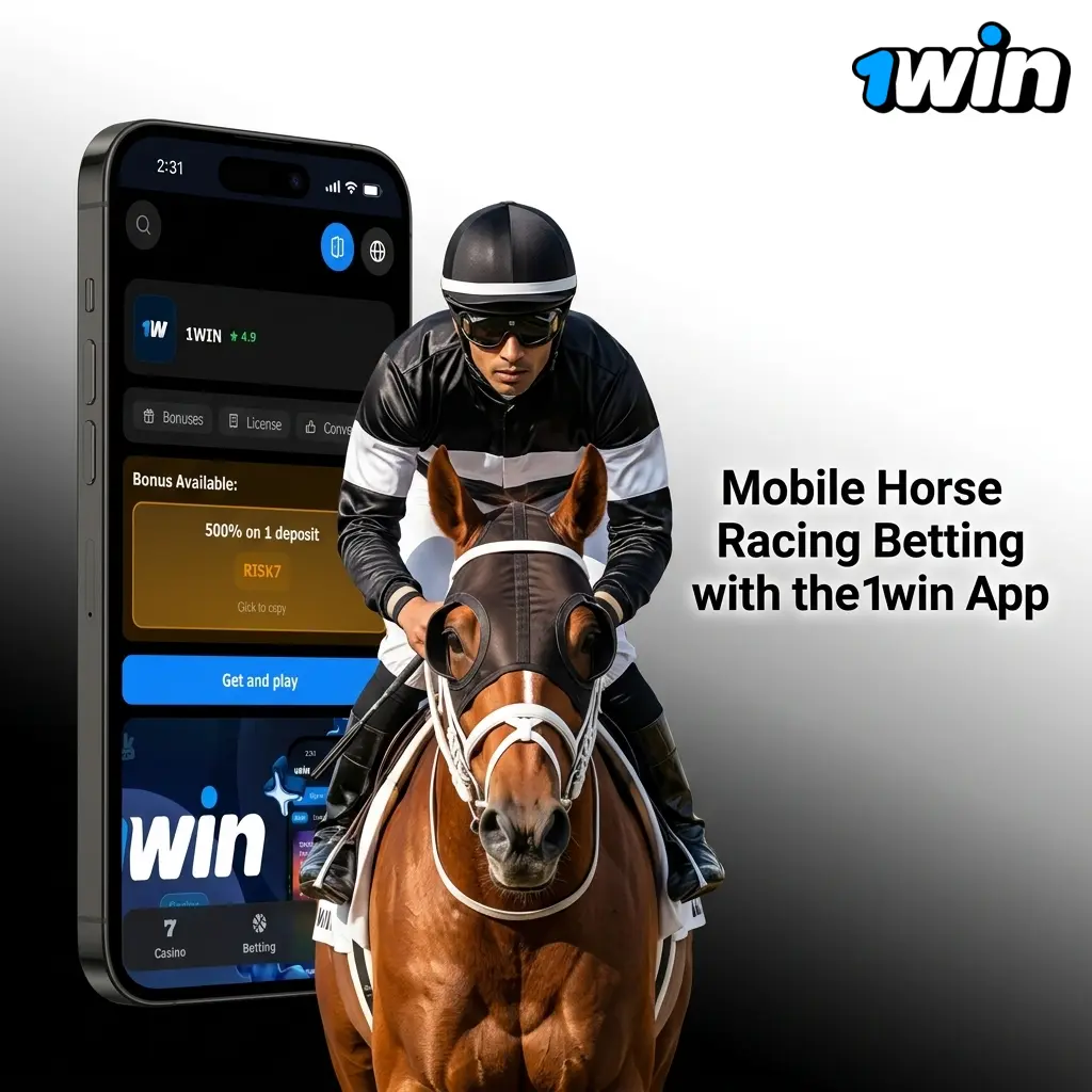 1win mobile app on smartphone showing horse racing betting interface with live odds for Indian users