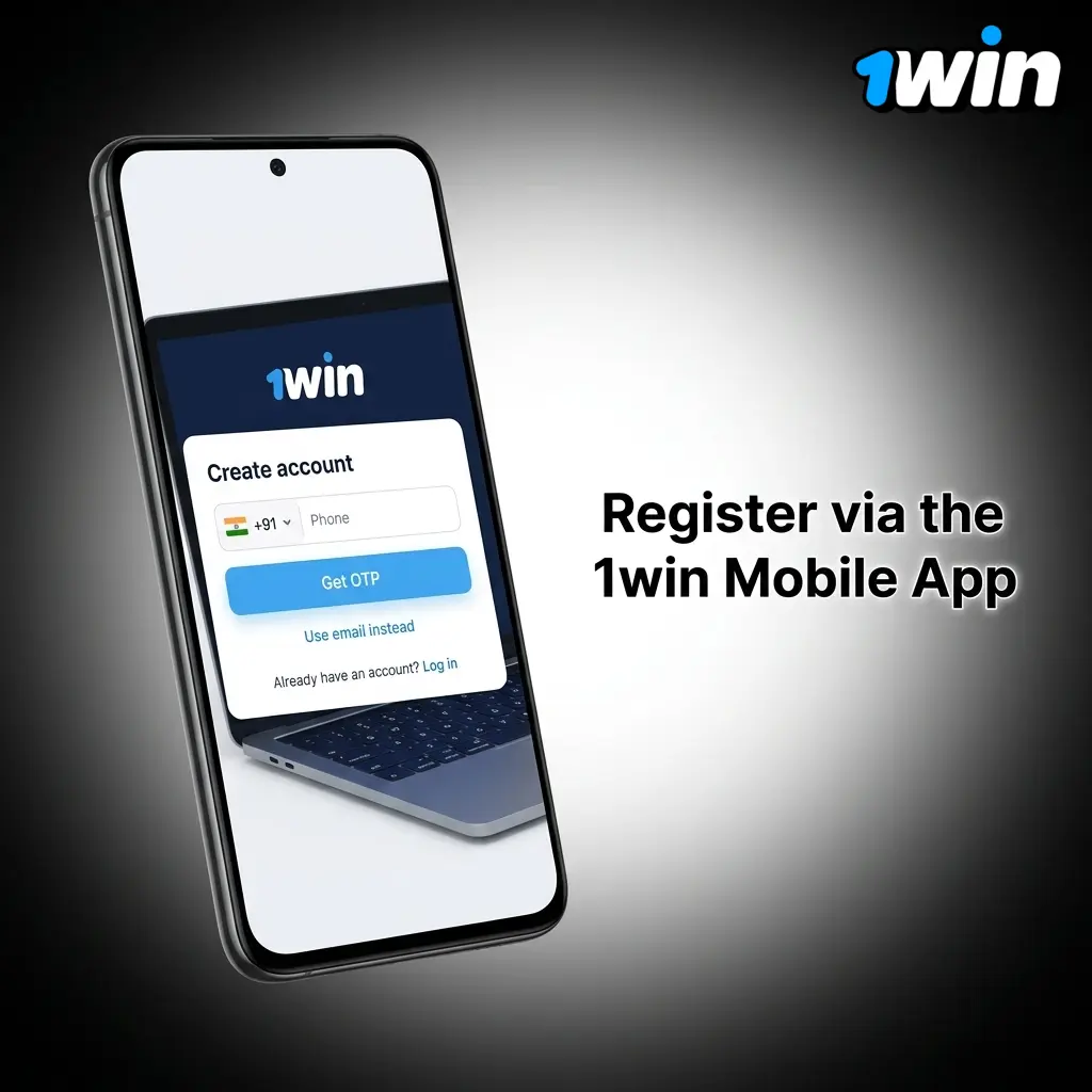 1win mobile app registration screen showing sign-up options for Android and iOS users in India